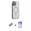 MARSİLYAN™- iPhone 13 Pro Max Kılıf Doruk Minimal - Siyah Bilvis 5in1 3D Magic Cam Ekran Koruyucu + Shine Kamera Lens Koruma Cam - GI