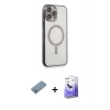 MARSİLYAN™- iPhone 13 Pro Max Kılıf Doruk Minimal - Siyah Bilvis 5in1 5D Magic Hayalet Cam Ekran Koruyucu + Shine Kamera Lens Koruma Cam - GI