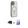 MARSİLYAN™- iPhone 13 Pro Max Kılıf Doruk Minimal - Siyah Bilvis 5in1 5D Magic Hayalet Cam Ekran Koruyucu + Gold Raze Metal Kamera Lens
