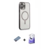 MARSİLYAN™- iPhone 13 Pro Max Kılıf Doruk Minimal - Siyah Bilvis 5in1 5D Magic Hayalet Cam Ekran Koruyucu + Shine Kamera Lens Koruma Cam - PE