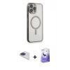 MARSİLYAN™- iPhone 13 Pro Max Kılıf Doruk Minimal - Siyah Bilvis 5in1 5D Magic Hayalet Cam Ekran Koruyucu + Pers Alüminyum Kamera Lens - LT