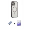 MARSİLYAN™- iPhone 13 Pro Max Kılıf Doruk Minimal - Siyah Bilvis 5in1 5D Magic Hayalet Cam Ekran Koruyucu + Koyu Yeşil Metal Kamera Lens Koruma Cam