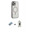 MARSİLYAN™- iPhone 13 Pro Max Kılıf Doruk Minimal - Siyah Bilvis Hayalet Cam Ekran Koruyucu + Shine Kamera Lens Koruma Cam - GI