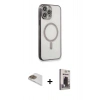 MARSİLYAN™- iPhone 13 Pro Max Kılıf Doruk Minimal - Siyah Bilvis Hayalet Cam Ekran Koruyucu + Pers Alüminyum Kamera Lens - GD