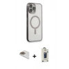 MARSİLYAN™- iPhone 13 Pro Max Kılıf Doruk Minimal - Siyah Bilvis Hayalet Cam Ekran Koruyucu + Pers Alüminyum Kamera Lens - GD