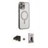 MARSİLYAN™- iPhone 13 Pro Max Kılıf Doruk Minimal - Siyah Bilvis Hayalet Cam Ekran Koruyucu + Raze Metal Kamera Lens - GD