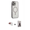 MARSİLYAN™- iPhone 13 Pro Max Kılıf Doruk Minimal - Siyah Bilvis Hayalet Cam Ekran Koruyucu + Pers Alüminyum Kamera Lens - KI