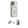 MARSİLYAN™- iPhone 13 Pro Max Kılıf Doruk Minimal - Siyah Bilvis Hayalet Cam Ekran Koruyucu + Shine Kamera Lens Koruma Cam - PE