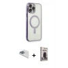 MARSİLYAN™- iPhone 13 Pro Max Kılıf Doruk Minimal - Siyah Bilvis Hayalet Cam Ekran Koruyucu + Pers Alüminyum Kamera Lens - SABE