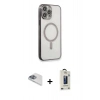MARSİLYAN™- iPhone 13 Pro Max Kılıf Doruk Minimal - Siyah Bilvis Hayalet Cam Ekran Koruyucu + Pers Alüminyum Kamera Lens - SABE