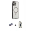 MARSİLYAN™- iPhone 13 Pro Max Kılıf Doruk Minimal - Siyah Bilvis Hayalet Cam Ekran Koruyucu + Renkli Kamera Lens Koruma Cam - TU