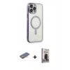 MARSİLYAN™- iPhone 13 Pro Max Kılıf Doruk Minimal - Siyah Bilvis Hayalet Cam Ekran Koruyucu + Renkli Kamera Lens Koruma Cam - TU