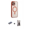MARSİLYAN™- iPhone 13 Pro Max Kılıf Doruk Minimal - Siyah Bilvis Hayalet Cam Ekran Koruyucu + Renkli Kamera Lens Koruma Cam - TU
