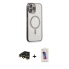 MARSİLYAN™- iPhone 13 Pro Max Kılıf Doruk Minimal - Siyah Joko 5D Cam + Raze Metal Kamera Lens - GD