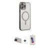 MARSİLYAN™- iPhone 13 Pro Max Kılıf Doruk Minimal - Siyah Joko 5D Cam + Kırmızı Rainbow Kamera Lens Koruma Cam