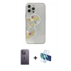MARSİLYAN™- iPhone 13 Pro Max Kılıf Eksen Asil Prime - Siyah 3D Antistatik Cam Ekran Koruyucu + Neon Fosforlu Kamera Lens - BZ