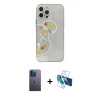 MARSİLYAN™- iPhone 13 Pro Max Kılıf Eksen Asil Prime - Siyah 3D Antistatik Cam Ekran Koruyucu + Neon Fosforlu Kamera Lens - MI