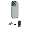 MARSİLYAN™- iPhone 13 Pro Max Kılıf Eksen Doku Prime - Şeffaf 360 Full Body Arka Koruyucu + Mavi Renkli Kamera Lens Koruma Cam