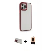 MARSİLYAN™- iPhone 13 Pro Max Kılıf Eksen Doku Prime - Şeffaf Maxco Cam Ekran Koruyucu + Rainbow Kamera Lens Koruma Cam - KI