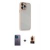MARSİLYAN™- iPhone 13 Pro Max Kılıf Eksen Doku Prime - Şeffaf Maxco Cam Ekran Koruyucu + Mavi Neon Fosforlu Kamera Lens