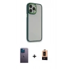 MARSİLYAN™- iPhone 13 Pro Max Kılıf Eksen Doku Prime - Şeffaf Maxco Cam Ekran Koruyucu + Mavi Neon Fosforlu Kamera Lens