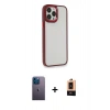 MARSİLYAN™- iPhone 13 Pro Max Kılıf Eksen Doku Prime - Şeffaf Maxco Cam Ekran Koruyucu + Mavi Neon Fosforlu Kamera Lens