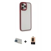 MARSİLYAN™- iPhone 13 Pro Max Kılıf Eksen Doku Prime - Şeffaf Maxco Cam Ekran Koruyucu + Rainbow Kamera Lens Koruma Cam - MI