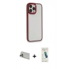 MARSİLYAN™- iPhone 13 Pro Max Kılıf Eksen Doku Prime - Şeffaf Pasifik Cam Ekran Koruyucu + Beyaz Rainbow Kamera Lens Koruma Cam