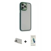 MARSİLYAN™- iPhone 13 Pro Max Kılıf Eksen Doku Prime - Şeffaf Pasifik Cam Ekran Koruyucu + Beyaz Rainbow Kamera Lens Koruma Cam