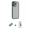 MARSİLYAN™- iPhone 13 Pro Max Kılıf Eksen Doku Prime - Şeffaf Pasifik Cam Ekran Koruyucu + Shine Kamera Lens Koruma Cam - GI