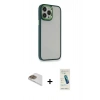MARSİLYAN™- iPhone 13 Pro Max Kılıf Eksen Doku Prime - Şeffaf Pasifik Cam Ekran Koruyucu + Pers Alüminyum Kamera Lens - GD