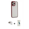 MARSİLYAN™- iPhone 13 Pro Max Kılıf Eksen Doku Prime - Şeffaf Pasifik Cam Ekran Koruyucu + Pers Alüminyum Kamera Lens - GD