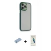 MARSİLYAN™- iPhone 13 Pro Max Kılıf Eksen Doku Prime - Şeffaf Pasifik Cam Ekran Koruyucu + Mavi Shine Kamera Lens Koruma Cam