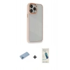 MARSİLYAN™- iPhone 13 Pro Max Kılıf Eksen Doku Prime - Şeffaf Pasifik Cam Ekran Koruyucu + Mavi Shine Kamera Lens Koruma Cam