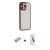 MARSİLYAN™- iPhone 13 Pro Max Kılıf Eksen Doku Prime - Şeffaf Pasifik Cam Ekran Koruyucu + Mavi Shine Kamera Lens Koruma Cam