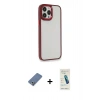 MARSİLYAN™- iPhone 13 Pro Max Kılıf Eksen Doku Prime - Şeffaf Pasifik Cam Ekran Koruyucu + Metal Kamera Lens Koruma Cam - AKYL