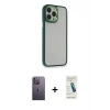 MARSİLYAN™- iPhone 13 Pro Max Kılıf Eksen Doku Prime - Şeffaf Pasifik Cam Ekran Koruyucu + Neon Fosforlu Kamera Lens - BZ