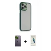 MARSİLYAN™- iPhone 13 Pro Max Kılıf Eksen Doku Prime - Şeffaf Pasifik Cam Ekran Koruyucu + Neon Fosforlu Kamera Lens - YL