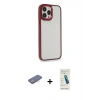 MARSİLYAN™- iPhone 13 Pro Max Kılıf Eksen Doku Prime - Şeffaf Pasifik Cam Ekran Koruyucu + Renkli Kamera Lens Koruma Cam - PE