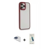 MARSİLYAN™- iPhone 13 Pro Max Kılıf Eksen Doku Prime - Şeffaf Pasifik Cam Ekran Koruyucu + Pers Alüminyum Kamera Lens - LT