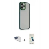 MARSİLYAN™- iPhone 13 Pro Max Kılıf Eksen Doku Prime - Şeffaf Pasifik Cam Ekran Koruyucu + Pers Alüminyum Kamera Lens - LT