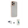 MARSİLYAN™- iPhone 13 Pro Max Kılıf Eksen Doku Prime - Şeffaf Pasifik Cam Ekran Koruyucu + Pers Alüminyum Kamera Lens - LT