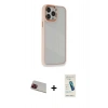 MARSİLYAN™- iPhone 13 Pro Max Kılıf Eksen Doku Prime - Şeffaf Pasifik Cam Ekran Koruyucu + Rainbow Kamera Lens Koruma Cam - KI