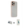 MARSİLYAN™- iPhone 13 Pro Max Kılıf Eksen Doku Prime - Şeffaf Pasifik Cam Ekran Koruyucu + Rainbow Kamera Lens Koruma Cam - MI