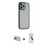 MARSİLYAN™- iPhone 13 Pro Max Kılıf Eksen Doku Prime - Şeffaf Pasifik Cam Ekran Koruyucu + Rainbow Kamera Lens Koruma Cam - REGD