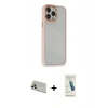 MARSİLYAN™- iPhone 13 Pro Max Kılıf Eksen Doku Prime - Şeffaf Pasifik Cam Ekran Koruyucu + Rainbow Kamera Lens Koruma Cam - REGD