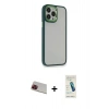 MARSİLYAN™- iPhone 13 Pro Max Kılıf Eksen Doku Prime - Şeffaf Pasifik Cam Ekran Koruyucu + Rainbow Kamera Lens Koruma Cam - KI