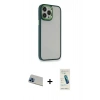 MARSİLYAN™- iPhone 13 Pro Max Kılıf Eksen Doku Prime - Şeffaf Pasifik Cam Ekran Koruyucu + Rainbow Kamera Lens Koruma Cam - MI