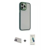 MARSİLYAN™- iPhone 13 Pro Max Kılıf Eksen Doku Prime - Şeffaf Pasifik Cam Ekran Koruyucu + Rainbow Kamera Lens Koruma Cam - MR