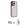 MARSİLYAN™- iPhone 13 Pro Max Kılıf Eksen Doku Prime - Şeffaf Pasifik Cam Ekran Koruyucu + Rainbow Kamera Lens Koruma Cam - MR